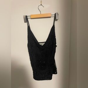 Gorgeous Black Beaded Tank Top with Sheer Back (Size Small)